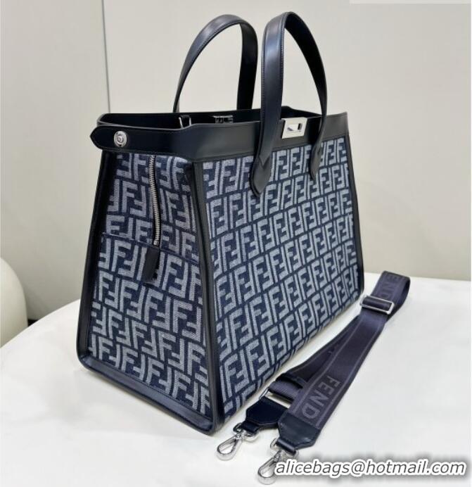 Luxury Discount Fendi Large Peekaboo Tote Bag in Denim-effect FF Jacquard Bag 6805 Blue 2026