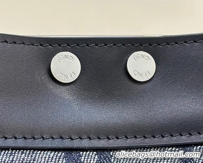 Luxury Discount Fendi Large Peekaboo Tote Bag in Denim-effect FF Jacquard Bag 6805 Blue 2026