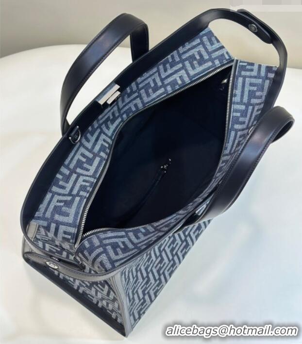 Luxury Discount Fendi Large Peekaboo Tote Bag in Denim-effect FF Jacquard Bag 6805 Blue 2026