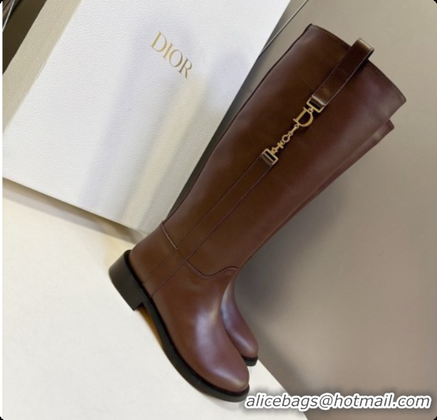 Best Price Dior Diorly Boot in Chocolate Brown Shiny Calfskin D091139 2026
