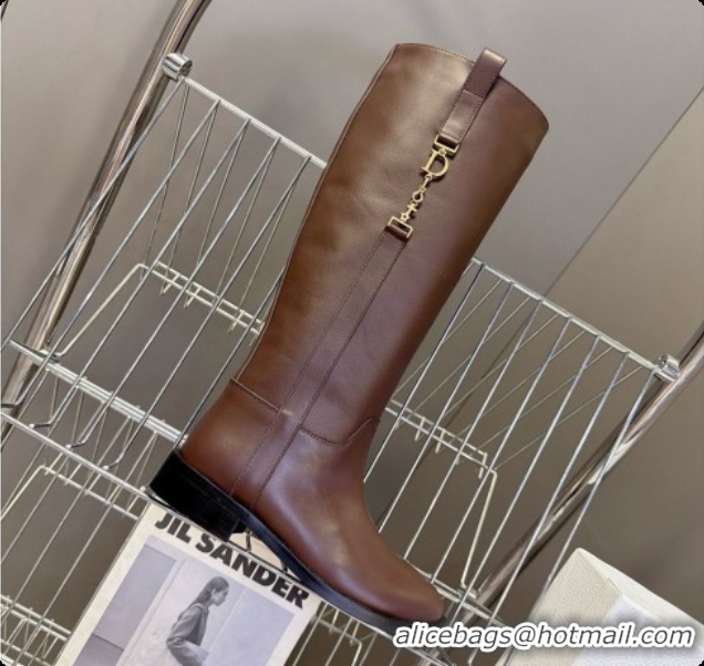 Best Price Dior Diorly Boot in Chocolate Brown Shiny Calfskin D091139 2026