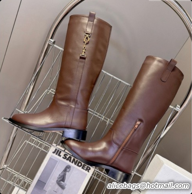 Best Price Dior Diorly Boot in Chocolate Brown Shiny Calfskin D091139 2026