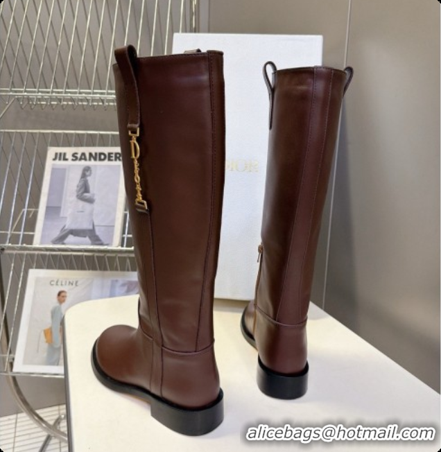 Best Price Dior Diorly Boot in Chocolate Brown Shiny Calfskin D091139 2026