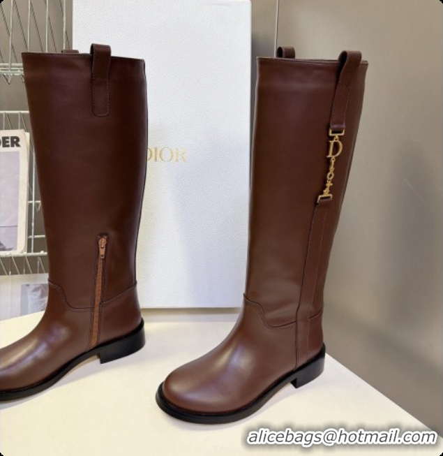 Best Price Dior Diorly Boot in Chocolate Brown Shiny Calfskin D091139 2026