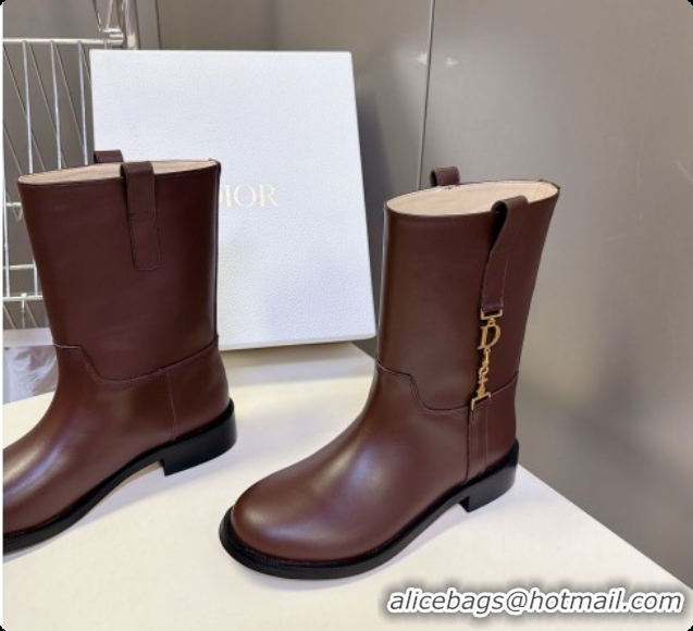 Buy Discount Dior Diorly Ankle Boot in Chocolate Brown Shiny Calfskin D091140 2026