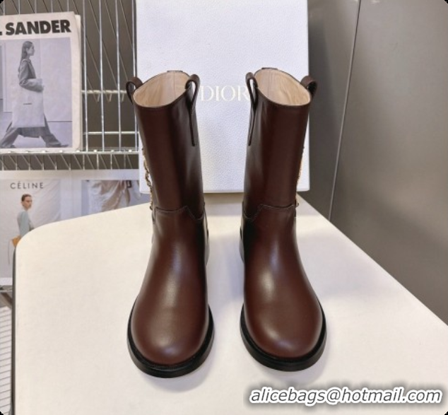 Buy Discount Dior Diorly Ankle Boot in Chocolate Brown Shiny Calfskin D091140 2026