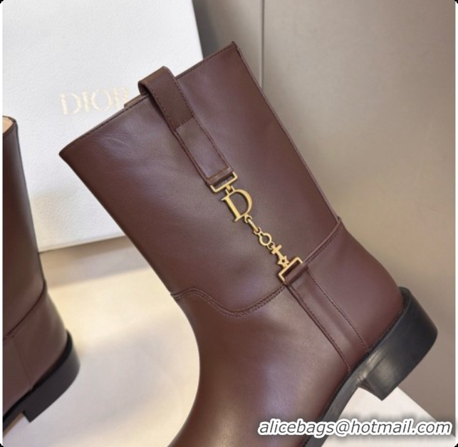 Buy Discount Dior Diorly Ankle Boot in Chocolate Brown Shiny Calfskin D091140 2026