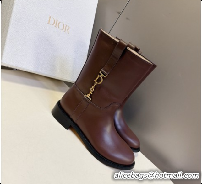Buy Discount Dior Diorly Ankle Boot in Chocolate Brown Shiny Calfskin D091140 2026