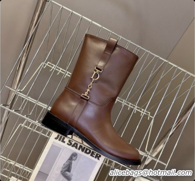 Buy Discount Dior Diorly Ankle Boot in Chocolate Brown Shiny Calfskin D091140 2026