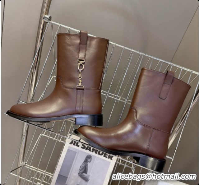 Buy Discount Dior Diorly Ankle Boot in Chocolate Brown Shiny Calfskin D091140 2026