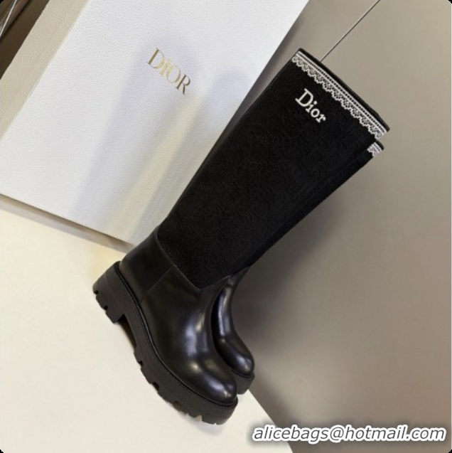 Super Quality Dior Dentelle Boot in Black Calfskin & Oblique Embroidered Cotton and White Lace 6091141 2026