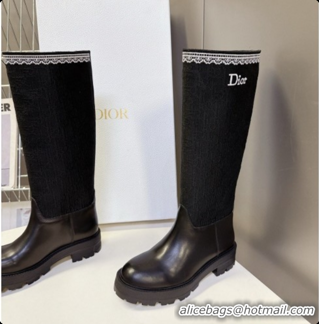 Super Quality Dior Dentelle Boot in Black Calfskin & Oblique Embroidered Cotton and White Lace 6091141 2026