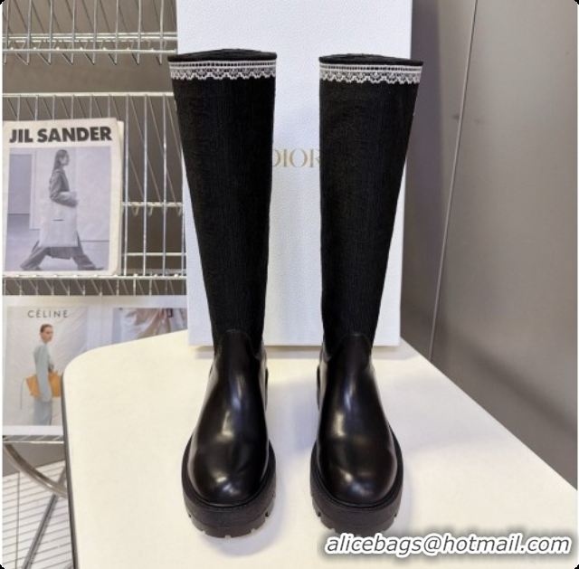 Super Quality Dior Dentelle Boot in Black Calfskin & Oblique Embroidered Cotton and White Lace 6091141 2026