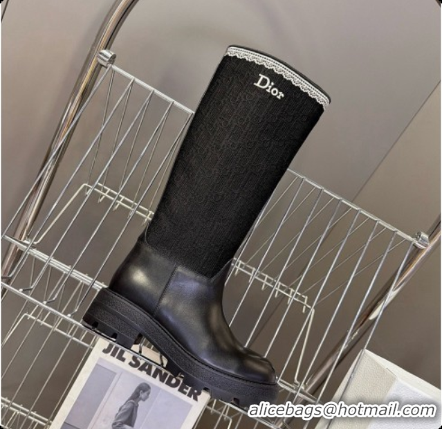 Super Quality Dior Dentelle Boot in Black Calfskin & Oblique Embroidered Cotton and White Lace 6091141 2026