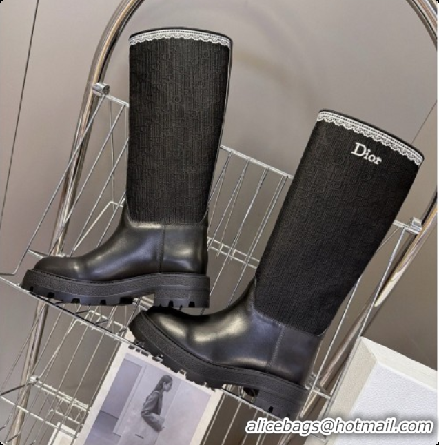 Super Quality Dior Dentelle Boot in Black Calfskin & Oblique Embroidered Cotton and White Lace 6091141 2026