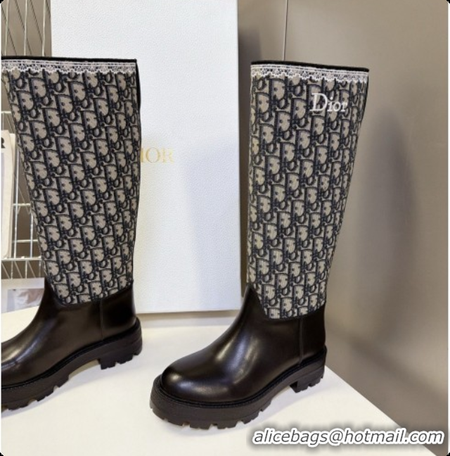 Good Quality Dior Dentelle Boot in Black Calfskin & Dior Oblique Jacquard and White Lace 6091142 2026