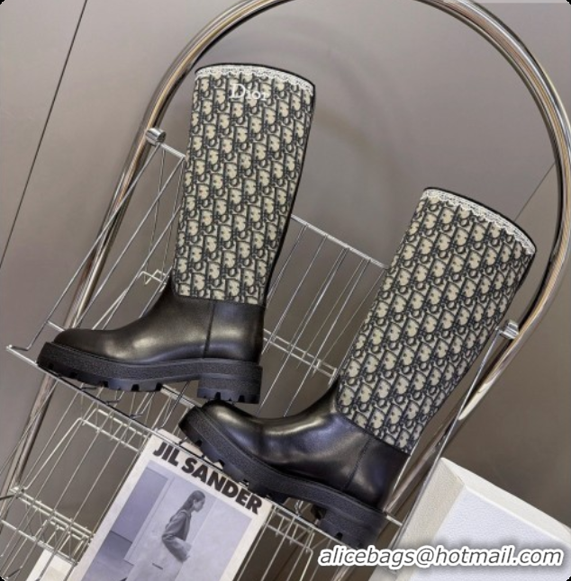 Good Quality Dior Dentelle Boot in Black Calfskin & Dior Oblique Jacquard and White Lace 6091142 2026