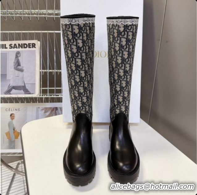 Good Quality Dior Dentelle Boot in Black Calfskin & Dior Oblique Jacquard and White Lace 6091142 2026