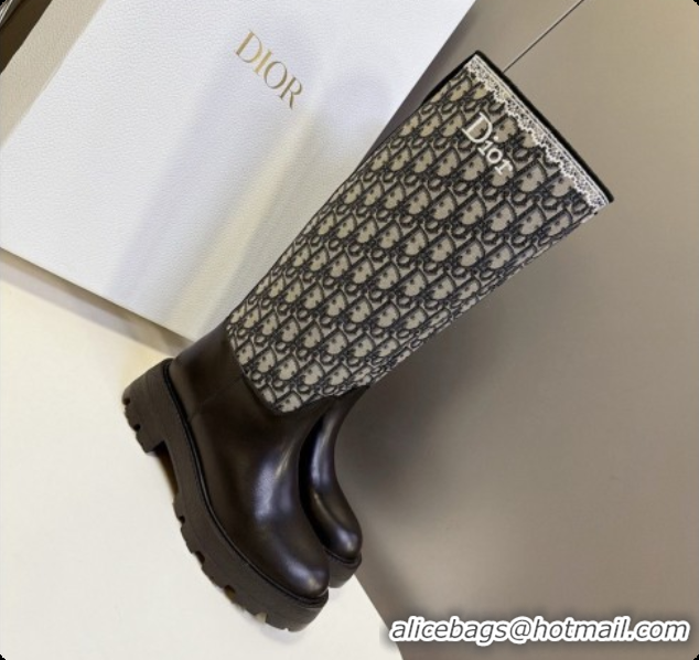 Good Quality Dior Dentelle Boot in Black Calfskin & Dior Oblique Jacquard and White Lace 6091142 2026