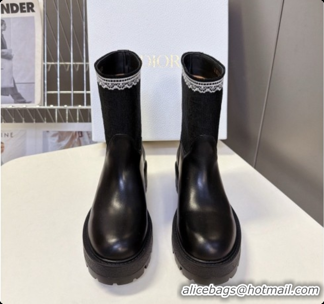 Good Product Dior Dentelle Ankle Boot in Black Calfskin & Oblique Embroidered Cotton and White Lace 6091143 2026