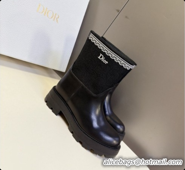 Good Product Dior Dentelle Ankle Boot in Black Calfskin & Oblique Embroidered Cotton and White Lace 6091143 2026
