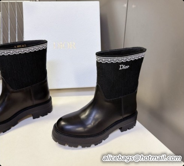 Good Product Dior Dentelle Ankle Boot in Black Calfskin & Oblique Embroidered Cotton and White Lace 6091143 2026