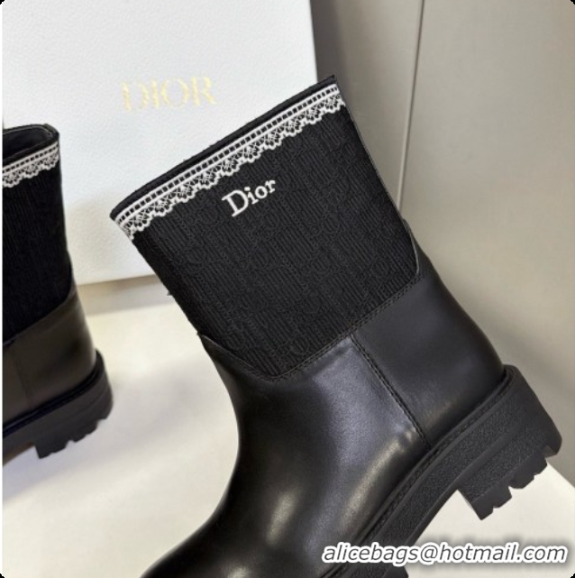 Good Product Dior Dentelle Ankle Boot in Black Calfskin & Oblique Embroidered Cotton and White Lace 6091143 2026