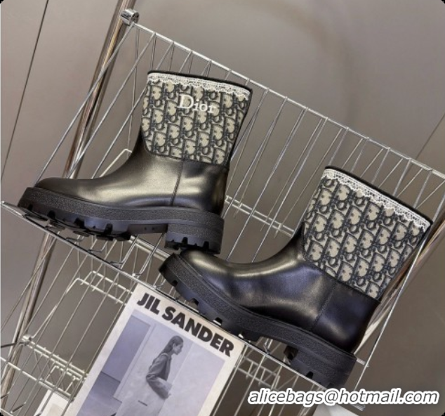 Best Luxury Dior Dentelle Ankle Boot in Black Calfskin & Dior Oblique Jacquard and White Lace 6091144 2026