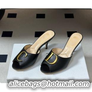 New Style Dior Initials Heeled Slide in Black Leather 7.5cm Heel D091152 Black 2026