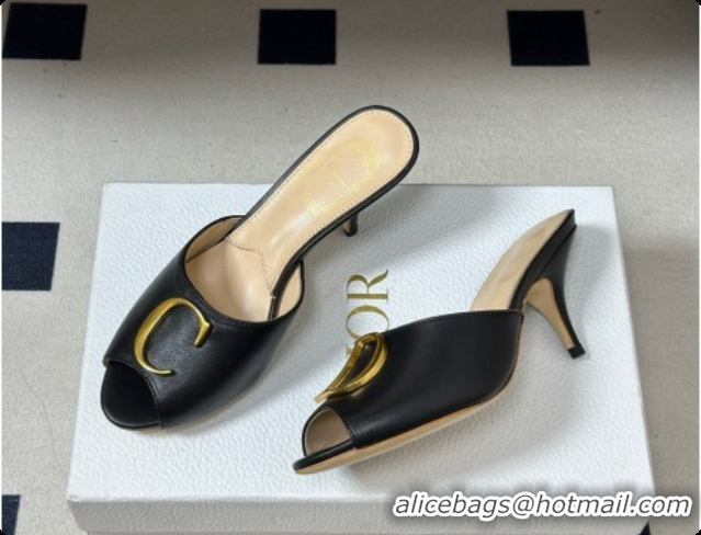 New Style Dior Initials Heeled Slide in Black Leather 7.5cm Heel D091152 Black 2026