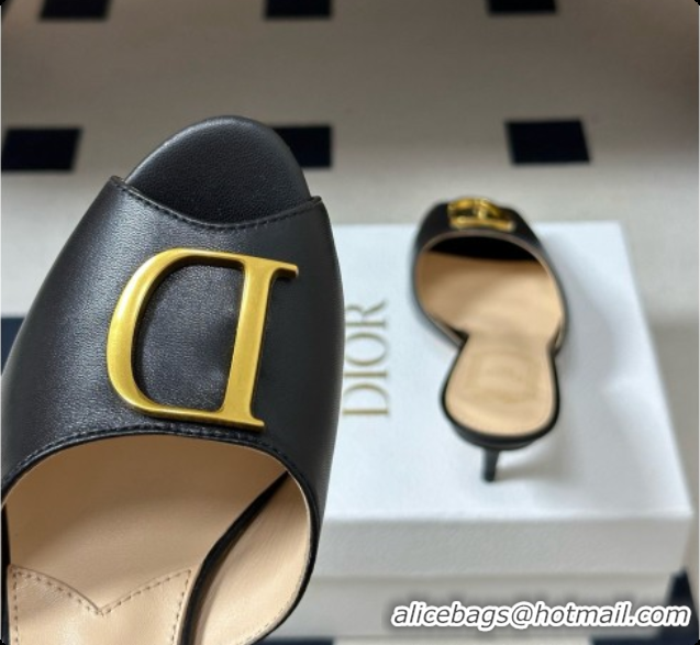 New Style Dior Initials Heeled Slide in Black Leather 7.5cm Heel D091152 Black 2026