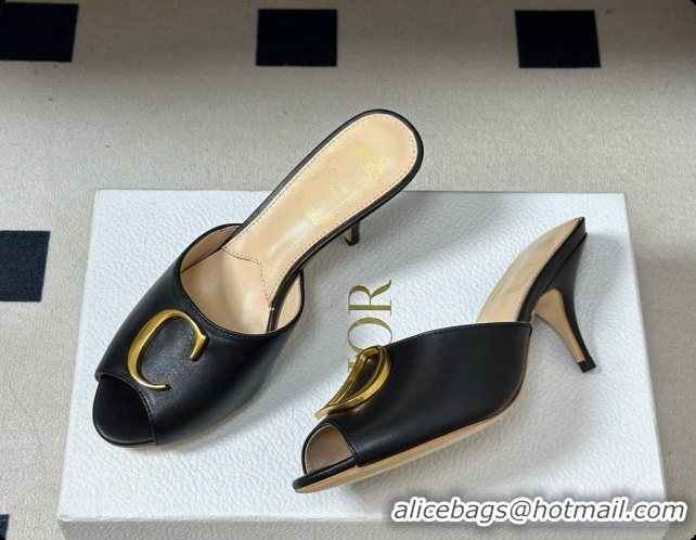 New Style Dior Initials Heeled Slide in Black Leather 7.5cm Heel D091152 Black 2026