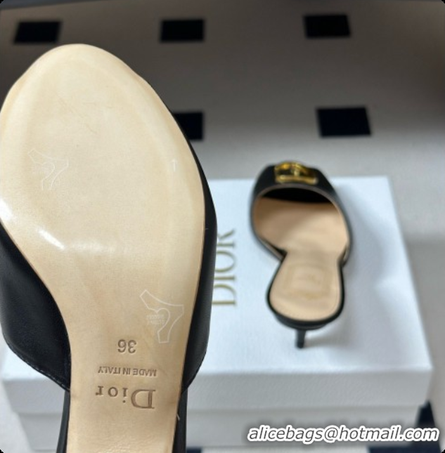 New Style Dior Initials Heeled Slide in Black Leather 7.5cm Heel D091152 Black 2026