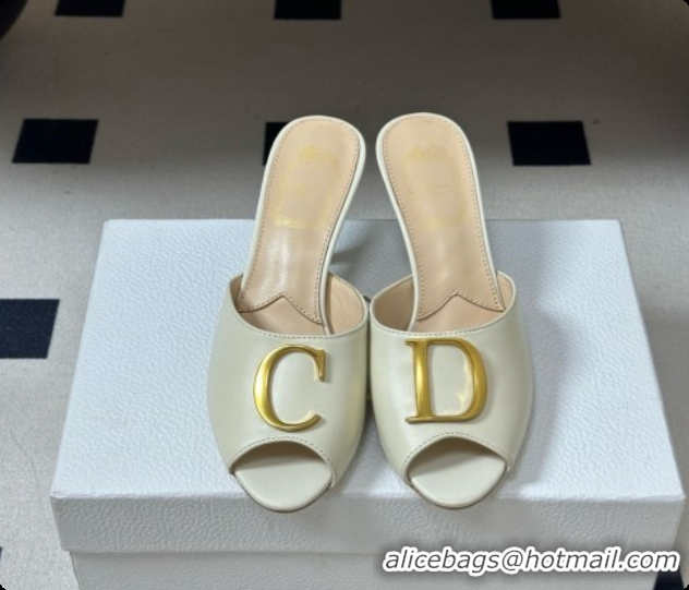 Low Cost Dior Initials Heeled Slide in Black Leather 7.5cm Heel D091153 White 2026