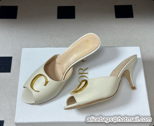 Low Cost Dior Initials Heeled Slide in Black Leather 7.5cm Heel D091153 White 2026