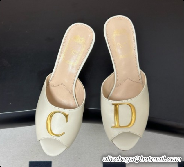 Low Cost Dior Initials Heeled Slide in Black Leather 7.5cm Heel D091153 White 2026