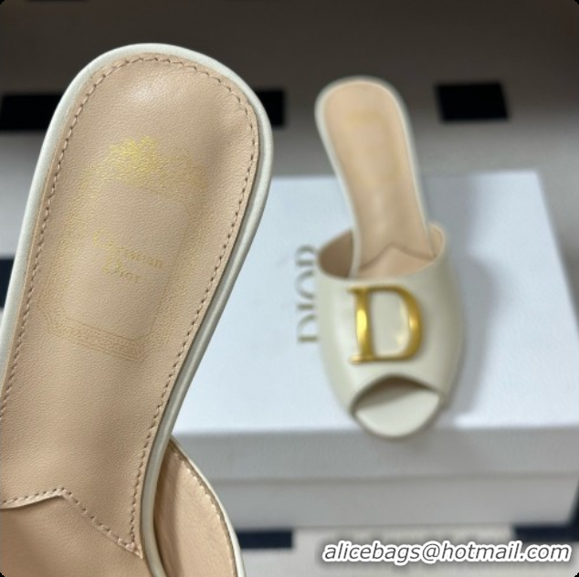 Low Cost Dior Initials Heeled Slide in Black Leather 7.5cm Heel D091153 White 2026