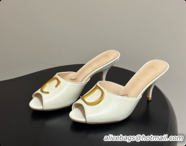 Low Cost Dior Initials Heeled Slide in Black Leather 7.5cm Heel D091153 White 2026