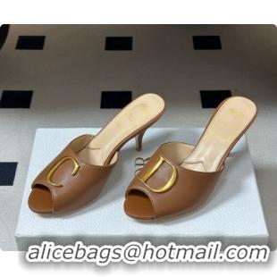 Best Price Dior Initials Heeled Slide in Black Leather 7.5cm Heel D091154 Brown 2026