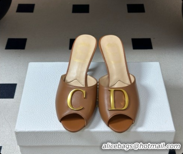 Best Price Dior Initials Heeled Slide in Black Leather 7.5cm Heel D091154 Brown 2026