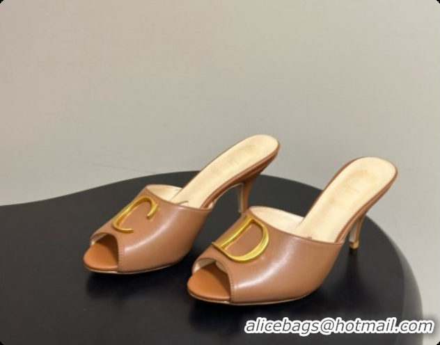 Best Price Dior Initials Heeled Slide in Black Leather 7.5cm Heel D091154 Brown 2026