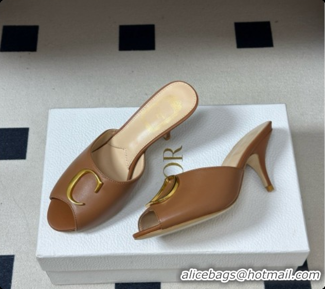 Best Price Dior Initials Heeled Slide in Black Leather 7.5cm Heel D091154 Brown 2026