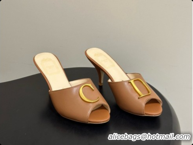 Best Price Dior Initials Heeled Slide in Black Leather 7.5cm Heel D091154 Brown 2026