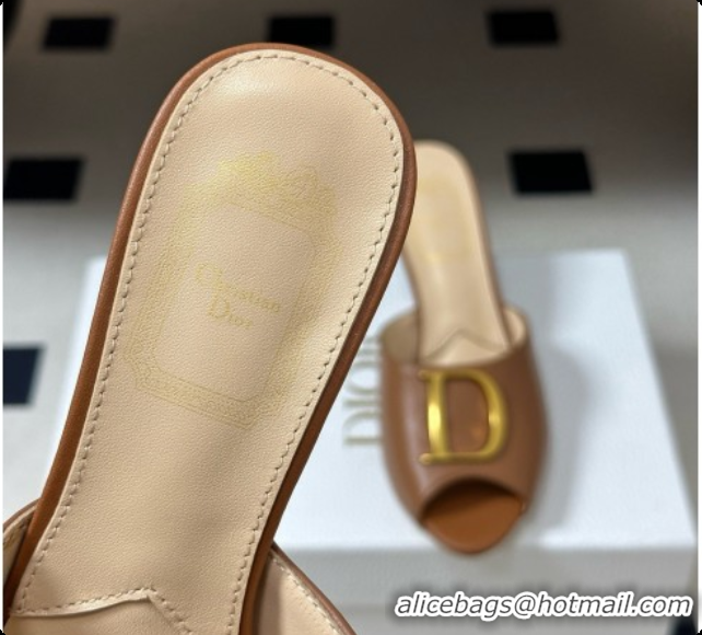 Best Price Dior Initials Heeled Slide in Black Leather 7.5cm Heel D091154 Brown 2026