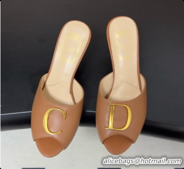 Best Price Dior Initials Heeled Slide in Black Leather 7.5cm Heel D091154 Brown 2026