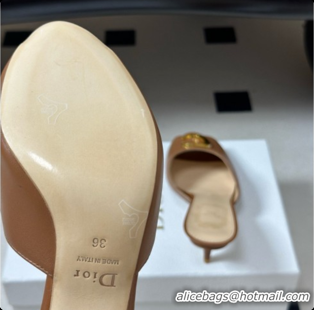 Best Price Dior Initials Heeled Slide in Black Leather 7.5cm Heel D091154 Brown 2026