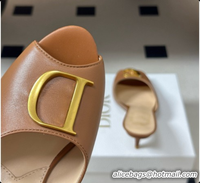 Best Price Dior Initials Heeled Slide in Black Leather 7.5cm Heel D091154 Brown 2026