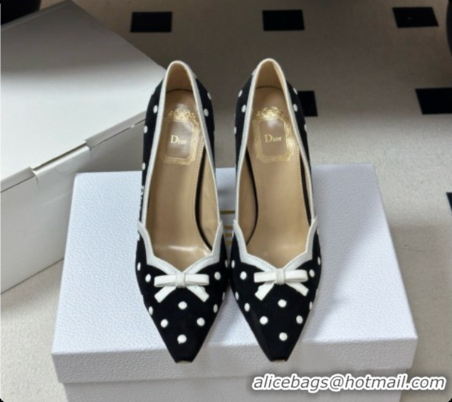 Low Price Dior Romance Pump in Black Cotton Embroidered with White PolkaDior Motif 6091155 2026