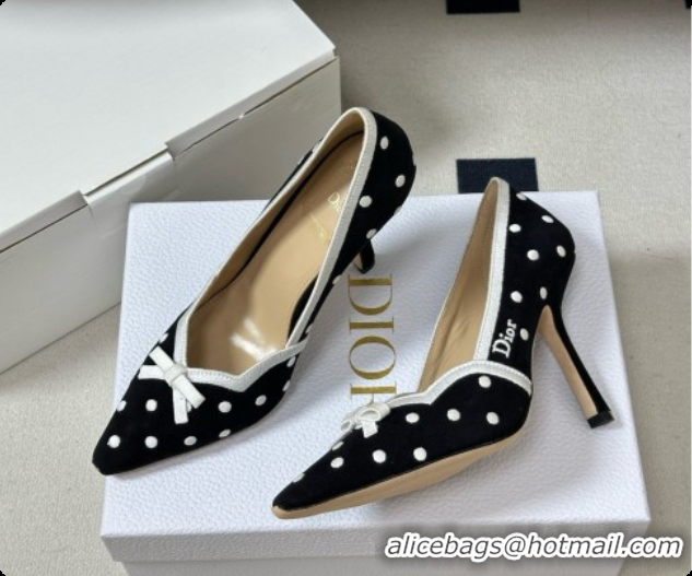 Low Price Dior Romance Pump in Black Cotton Embroidered with White PolkaDior Motif 6091155 2026