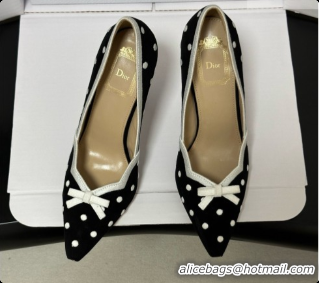 Low Price Dior Romance Pump in Black Cotton Embroidered with White PolkaDior Motif 6091155 2026